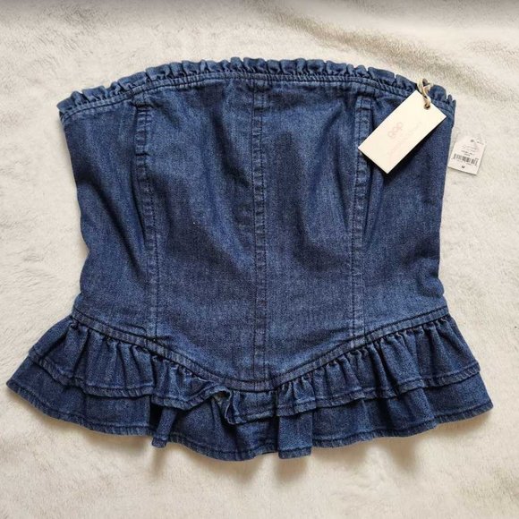 New women's M Gap x LoveShackFancy denim corset top - Picture 4 of 11